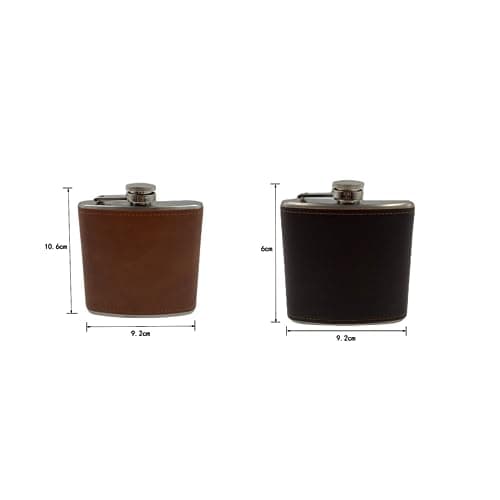 Vokowin 2 pcs 6oz Hip Flask with 2 Funnels, Stainless Steel Portable Pocket Whiskey Flask with Leather Wrapped Cover, Leak Proof Hip Flask for Men Women Travel Gift (Brown, Coffee)(K286-2) — view 2