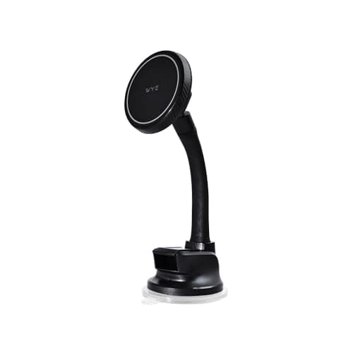 WYE 360° Rotatable Car Phone Mount for Dashboard & Windshield, Magnetic Car Holder with Extended Reach Telescopic Arm & Soft Silicone Carbon Finish for MagSafe iPhone & Android - Black
