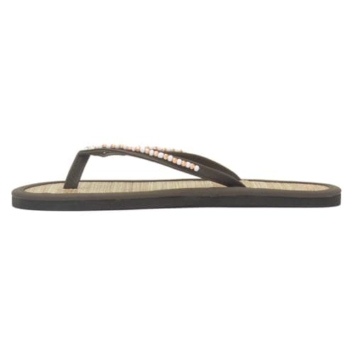 Shoe Zone - Womens Khaki Beaded Toe Post Flat Sandal - Size 6 UK - Green — view 4