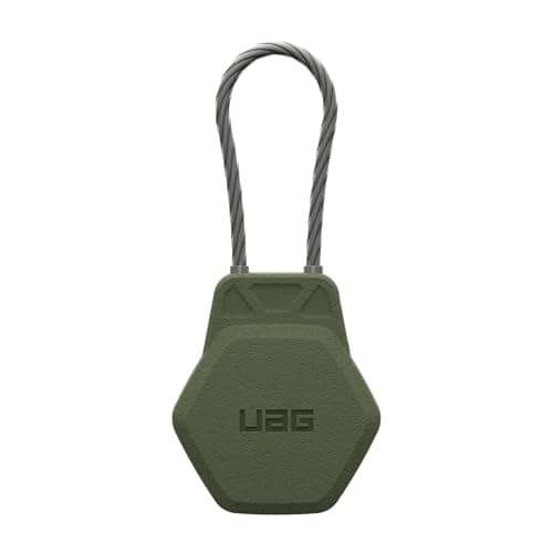 URBAN ARMOR GEAR UAG Designed for AirTag Case - Hard Shell Lock Case AirTag Holder Keychain with Wire Cable for Keys, Luggage & Bags, Anti-Lost Ultra Secure GPS Protective Cover, Civilian Olive Drab