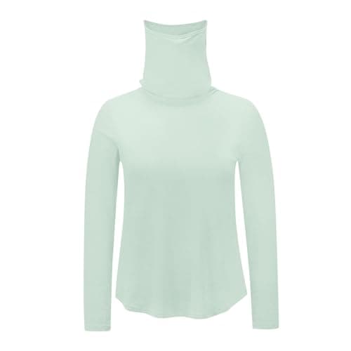 Slxbear Mint Green Rash Guard for Women with Face Mask, Outdoor UPF Sun Protection Shirts, Breathable Long Sleeve Shirt Hiking Workout Tops, Active Athletic Comfy Skinny Travel Clothing L — view 5