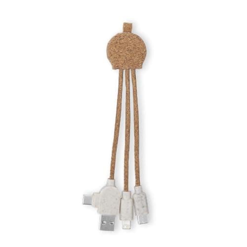 Sawfish Personalised Charging Cable Stuart Eco-Friendly Cork & Wheat Straw Multi Charging Cable with USB-C, Lightning & Micro USB, USB Data Transfer Cable — view 6