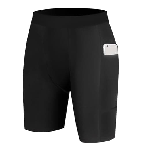 AUYAO Mens Compression Shorts, Mens Compression Base Layer Shorts with Phone Pockets, Mens Tight Dry Sports Shorts, Sports Undershorts Running Base Layer Shorts for Workout Cycling Gym Running