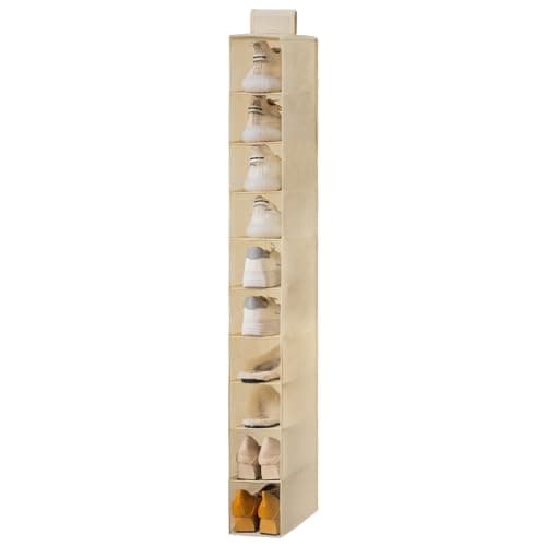 YOUDENOVA Hanging Shoe Rack 10-Shelf Shoes Storage for Wardrobe Collapsible Hanging Shoe Organizer Slim Organiser Durable Fabric Wardrobe Storage Solutions for Shoes,Clothes,Hats - Beige