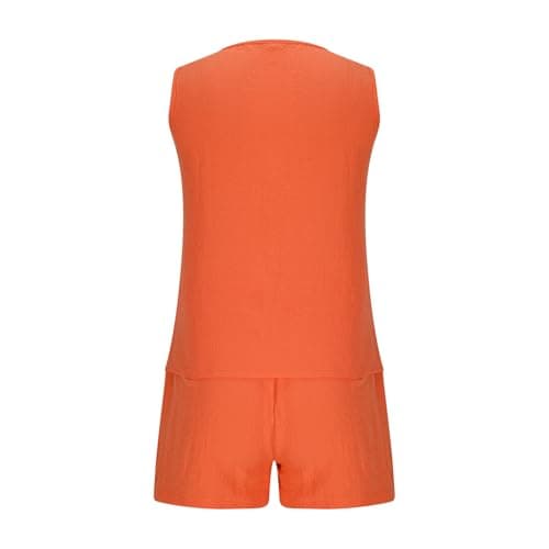 NSICBMNO Orange 2 Piece Outfits Women Summer Co Ord Sets Casual Track Suit Button Up Vest Tops V Neck Tank Tops Hot Pants Running Shorts Loungewear Sets Travel Airport Outfits For Holiday Beach Work — view 6