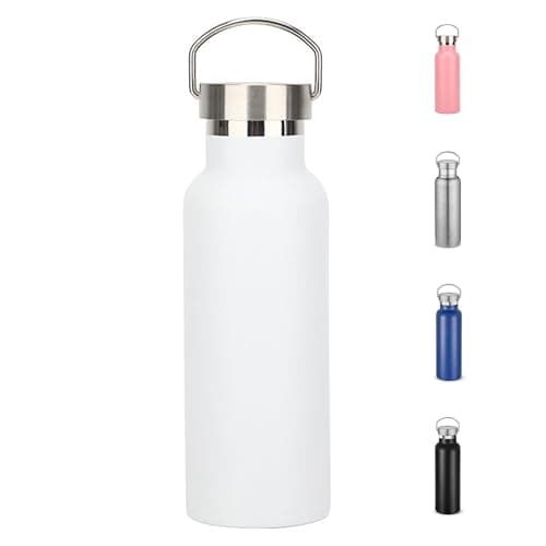 Water Bottle Stainless Steel Insulated 500ml with Leakproof Lid and Handle, Double Wall Vacuum Travel Bottle for School, Hiking, Travel - Reusable Metal Standard Mouth Flask for Everyday Use (White)