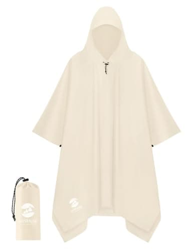 SaphiRose Hooded Rain Poncho Waterproof Raincoat Jacket for Men Women Adults, Cream, One Size