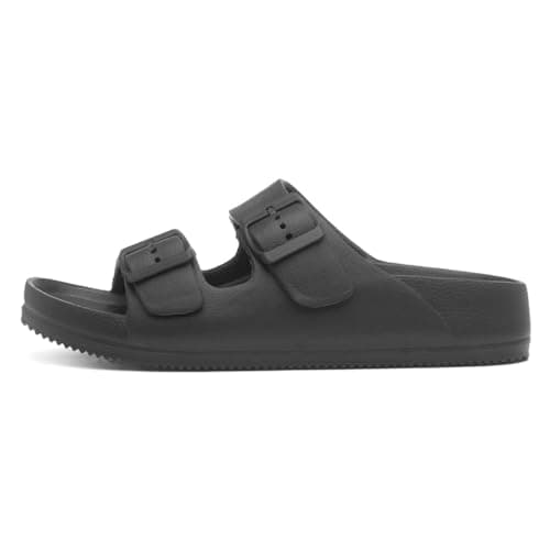 Shoe Zone - Womens Black Double Buckle EVA Mule Slip On Sandal - Size 6 UK - Black