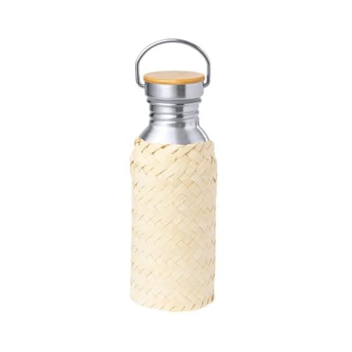 Personalised 600ml Stainless Steel Water Bottle with Bamboo Base & Straw Pouch - Limited Edition Eco-Friendly Custom Engraved Bottle with Carry Handle — view 3