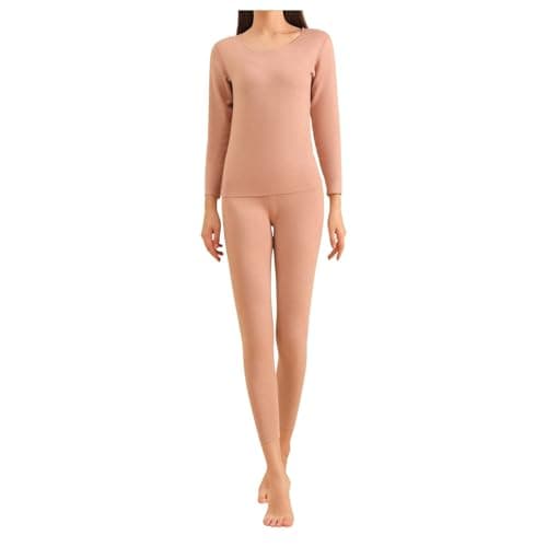 Generisch Women Clothes Silk Thermal Underwear Men Velvet Autumn Pants Set 2 Pieces, khaki, XXL