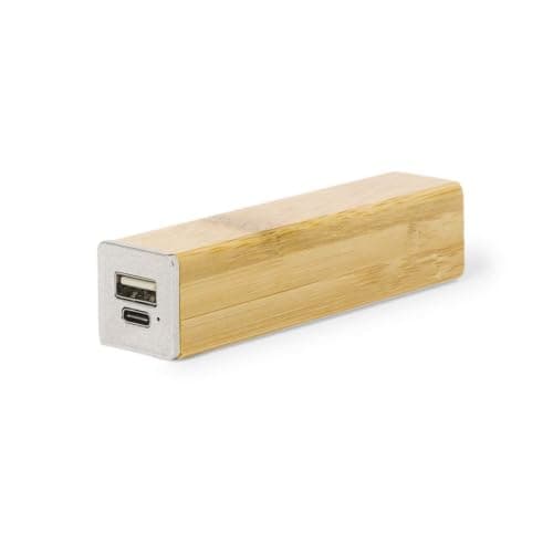 Sawfish Personalised Power Bank Godimer 2200mAh Bamboo Power Bank, USB-C Input and Output, Micro USB Cable, Wheat Straw End Caps – Natural — view 5