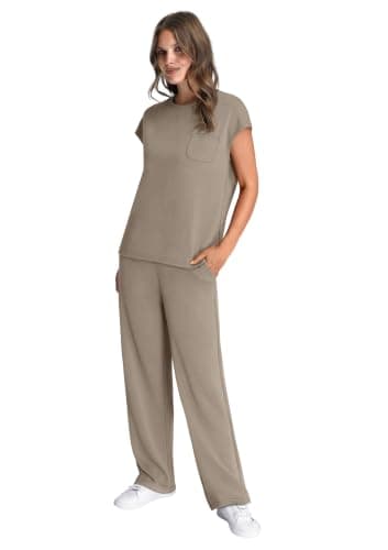 WIHOLL 2 Piece outfits Women fashion lounge wear sets for women uk Casual Summer Travel Vacation Outfits Cap Sleeve Wide Pants Coffee M — view 4