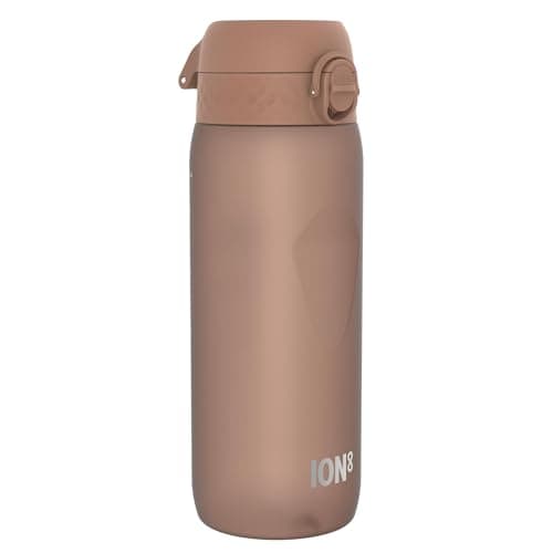 Ion8 Sports Water Bottle, 750 ml/24 oz, Leak Proof, Easy to Open, Secure Lock, Dishwasher Safe, BPA Free, Flip Cover, Carry Handle, Soft Touch Contoured Grip, Easy Clean, Odour Free, Mocha Mousse