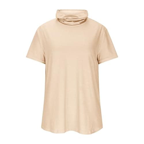 Slxbear Women UPF 50+ Sun Protection Shirts with Face Mask, Quick Dry Rash Guard Workout Tops with Face Mask, Short Sleeve Uv SPF Lightweight Shirt for Hiking Fishing Golf Beige M — view 5