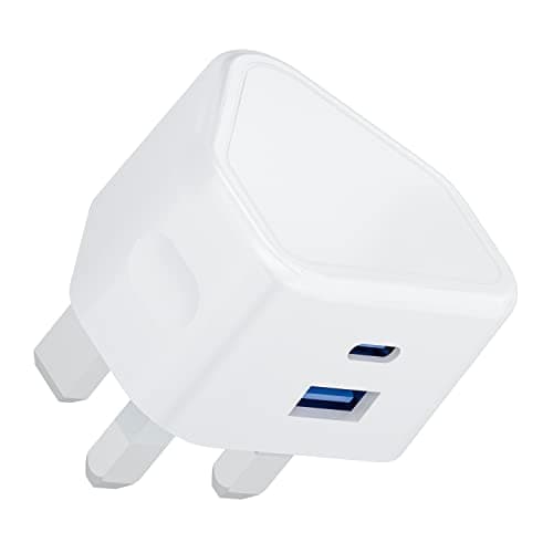 USB C Plug Fast Charge,20W USB A and C Charger Plugs Adapter UK for iPhone 17 Pro Max Air 16e 16 Plus Pro Max 15 14 13 12 11 SE Watch iPad Pro Mini Air 9 10 11th A16,Dual Port Type USBC Charging Head