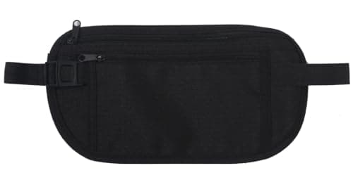 yuandnn Money Belt, Passport Holder Secure Hidden Travel Wallet with RFID Blocking, Adjustable Undercover Fanny Pack with 2 Pockets for Men Women (Black)
