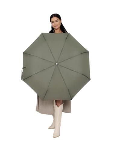 Windproof Travel Umbrella - Compact, Light, Full Automatic Open/Close - Folding Backpack Umbrella for Rain & Sun UV Preotection For Men & Women, Unbreakable 8 Fiberglass Ribs UK Design (Olive)