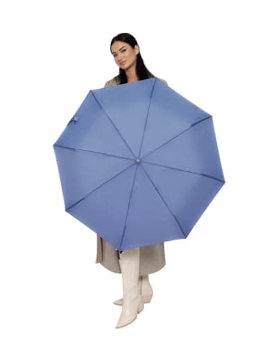 Windproof Travel Umbrella - Compact, Light, Full Automatic Open/Close - Folding Backpack Umbrella for Rain & Sun UV Preotection For Men & Women, Unbreakable 8 Fiberglass Ribs UK Design (Pigeon Blue)