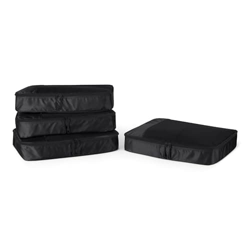 Amazon Essentials 4-Piece Packing Cubes Travel Accessories Set, Luggage Organiser with Double Zip, Mesh Top, Polyester, Large, Black (Previously Amazon Basics)