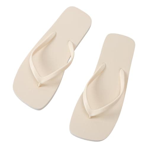 BBXWANG Unisex Flip Flops for Women Men Square Rubber Slip-Resistan Flip Flops Sandals for Shower Beach Pools (Off-white, Adult, Women, 5, Numeric Range, UK Footwear Size System, 6, Medium)