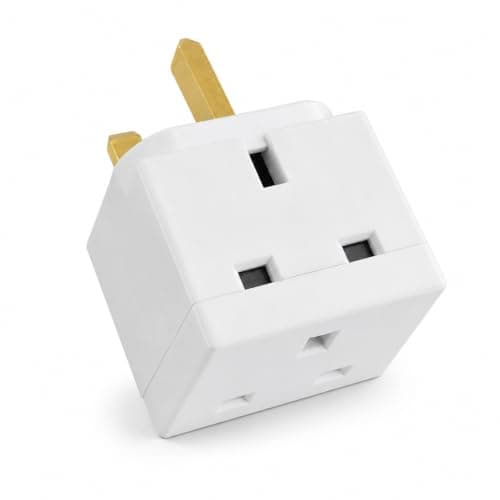THE BELL 2 Way Adapter Plug UK 3 Pin Double Socket Wall Adapter, Compact 13A Plastic & Metal Multi Plug, 5 x 5cm Single Extension Cube For Home Travel Office, White, 1 Pack