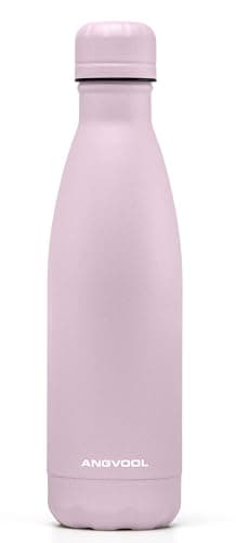 ANGVOOL Insulated Water Bottle, Stainless Steel Metal Thermal Flask for Hot and Cold Drinks, Leak Proof BPA Free Drinking Bottles for Kids or Adults (Light Pink, 500ml)