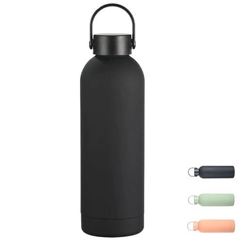 500ml Insulated Water Bottle, Small Metal Water Bottle for Handbag with Handle, Double Wall Vacuum Insulated Bottle Keeps 24H Cold/12H Hot, BPA Free Drinks Bottle (Black)