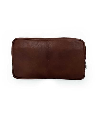 Men's Genuine 100% Leather Toiletry Bag, Plain Chocolate Brown — view 3