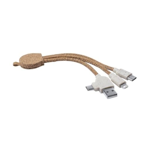 Sawfish Personalised Charging Cable Stuart Eco-Friendly Cork & Wheat Straw Multi Charging Cable with USB-C, Lightning & Micro USB, USB Data Transfer Cable — view 2