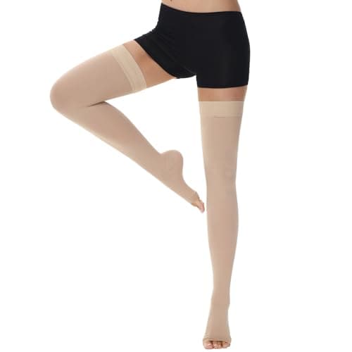 Ailaka 20-30 mmHg Compression Stockings for Women Men, Thigh High Open Toe