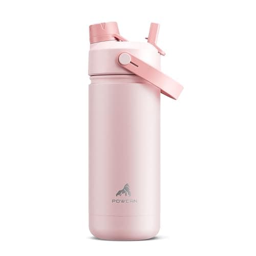 POWCAN Insulated Water Bottle with 2-in-1 Straw and Spout Lid, Keep Cold 24H, Leak-Proof, Fits in Car Cup Holder, Stainless Steel Water Bottle for Sports, School, 532 ml, Cotton Candy