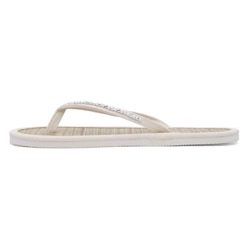 Shoe Zone - Womens White Beaded Toe Post Flat Sandal - Size 6 UK - White — view 4