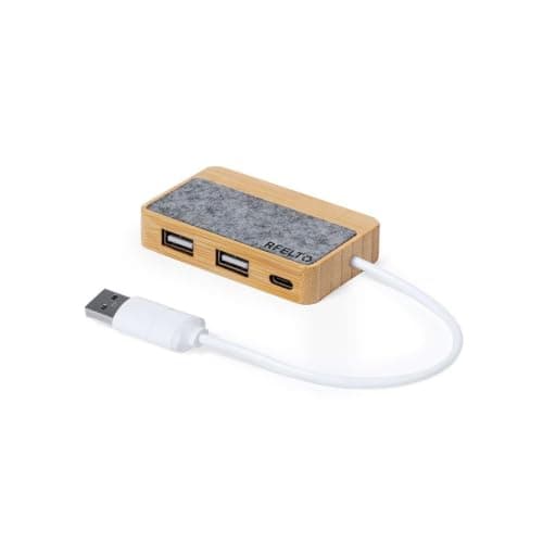 Sawfish Personalised USB Hub Barney Bamboo USB Hub with RPET Felt – USB 2.0 Hub with 1 USB-C Port & 2 USB-A Ports – Dual USB-A/USB-C Input — view 6