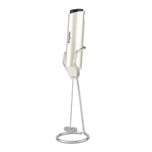 Keplin Handheld Milk Frother - Stainless Steel Electric Whisk - Portable Battery Operated Coffee Stirrer for Lattes, Matcha, Protein Shakes - Ergonomic, Compact, Easy to Clean & Use (Cream)