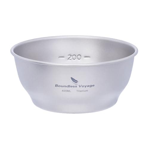 iBasingo Pure Titanium Camping Bowl, 400ml Single Wall Bowl with Inner Scale Ultralight Stackable Outdoor Cooking Tableware for Travel Backpacking Hiking Home Used Ti1105T