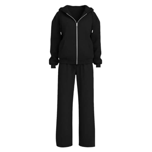 Womens Zip Up Hoodie Tracksuit Outfits,Hoodie Jacket and Wide Leg Trousers — view 6