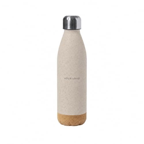 Personalised 650ml BPA-Free Water Bottle with Natural Cork Base & Stainless Steel Lid - Custom Printed Reusable PE Drinking Bottle for Gym, Office, School & Travel
