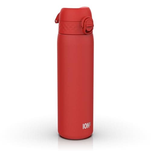 Ion8 Lightweight Steel Water Bottle, 600 ml/20 oz, Non-Insulated, Leak Proof, Easy to Open, Secure Lock, Dishwasher Safe, Flip Cover, Fits Cup Holders, Carry Handle, Metal Water Bottle, Red — view 4