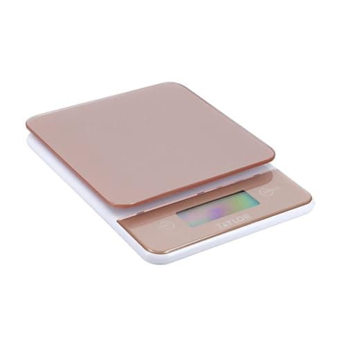 Taylor Digital Glass Kitchen Scales, Stylish Compact Food Weigh Scales with Precision Accuracy and Tare Function, Rose Gold, 5 kg Capacity — view 2