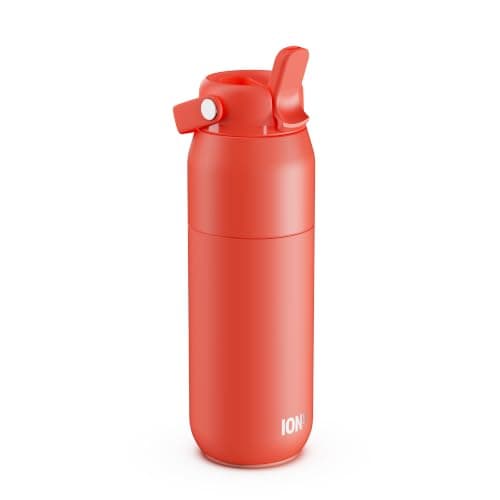 ION8 Primo Urban Insulated Water Bottle 540 ml (18 oz) – Leakproof Stainless Steel Bottle with Straw Lid, Fast Flow, Vacuum Insulated Cold Drinks, Cup Holder Friendly, Dishwasher Safe, Coral