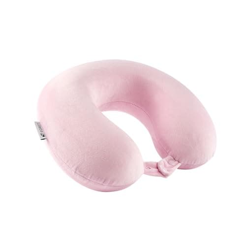 Egret Memory Foam Travel Neck Pillow, 360° Head, Neck & Chin Support, 2-Level Adjustable Neck Pillow for Travel with Removable Washable Cover, for Long Flights (Pink