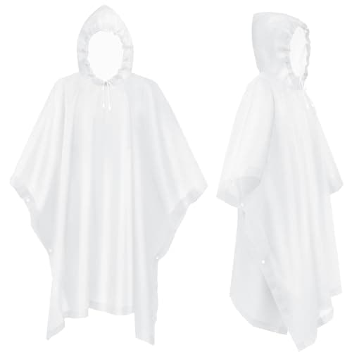 flintronic 2PCS Waterproof Poncho Adult, Reusable Rain Ponchos, EVA Rain Poncho, Lightweight Waterproof Raincoat with Hoods, Rain Cover Poncho for Camping, Hiking Travel Men Women (White)