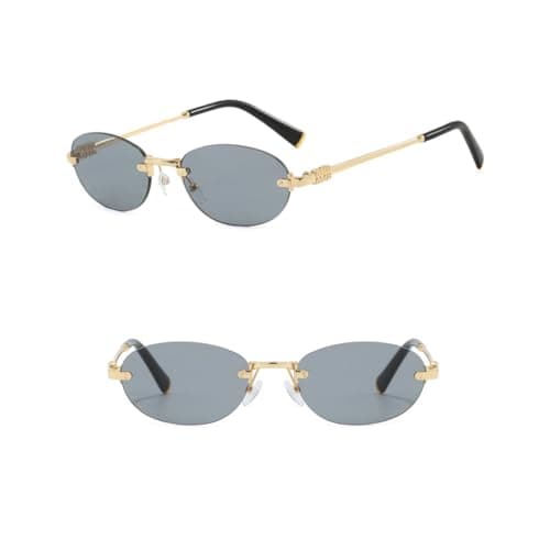 frissin Oval Rimless Sunglasses Womens UV400 Protection Gradient Lenses Gold Metal Temples Luxury Ladies Sun Glasses Minimalist Sunnies Outdoor Street Travel Party Holiday — view 5