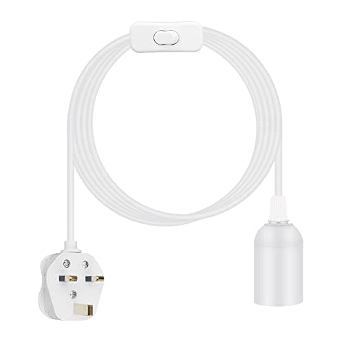 Wowsale Pendant Light Ceiling Lighting Fitting, E27 Lamp Holder Suspended Pendant Light Fitting Kit, 2 Core Gold Fabric Cable Plug with On/Off Switch- UK Plug (White, 2m) — view 2