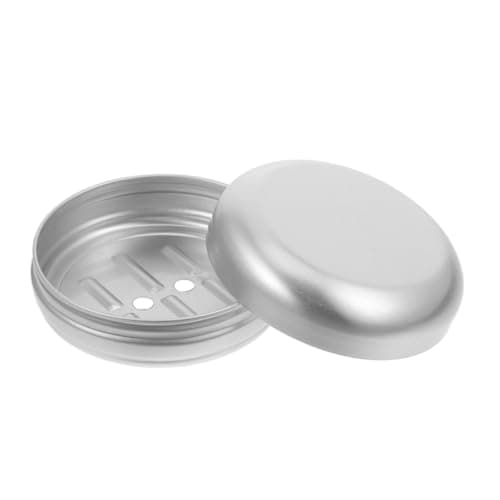 TEMPNAP Travel Size Silver Aluminum Soap Box with Lid for Bathroom and Shower, Secure Storage and Easy to Clean round Minimalist Soap Dish with Self Draining Design