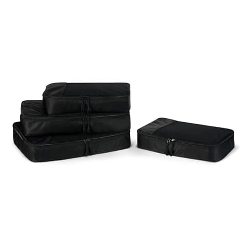 Amazon Essentials 4-Piece Packing Cubes Travel Accessories Set, Luggage Organiser with Double Zip, Mesh Top, 100% Polyester, 2 Medium/2 Large, Black (Previously Amazon Basics)