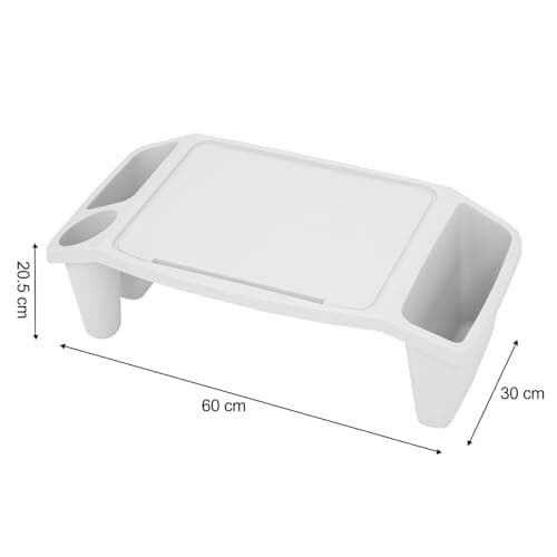Portable Lap Tray - Multipurpose Laptop Desk TV Tray with Storage Compartments - Lightweight Bed Table for Breakfast & Dinner - Durable Plastic Activity Table for Kids - White — view 3