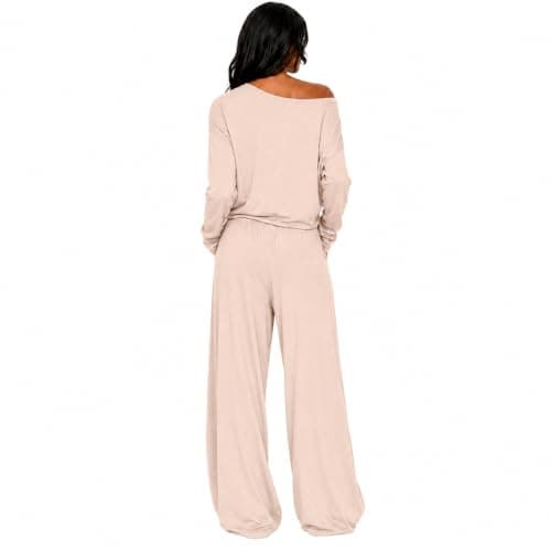 Womens Travel Outfits Beige Two Piece with Wide Leg Trousers — view 5