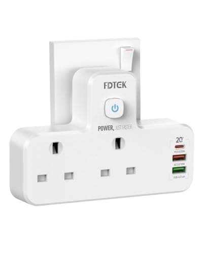 USB C Charger Plug Adapter UK, FDTEK Double Plug Extension Socket with Fast Charger, Multi USB Charging Station with Sensor Night Light, MultiPlug Extender Compatible for Kitchen, School Supplies