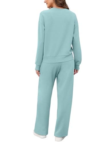 Saloogoe Lounge Sets for Women 2 Piece Sweatsuits Travel Outfits Fall Crewneck Sweatshirts Wide Leg Sweatpants Matching Sets, F-teal, M — view 5